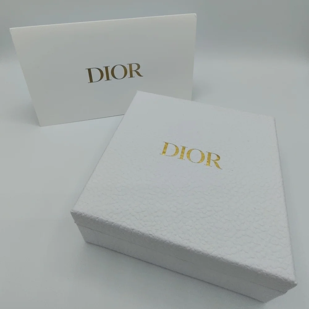 Dior Textured White Gift Box & Card Gold Logo 5x5 Hard Box Case Packaging NWOT